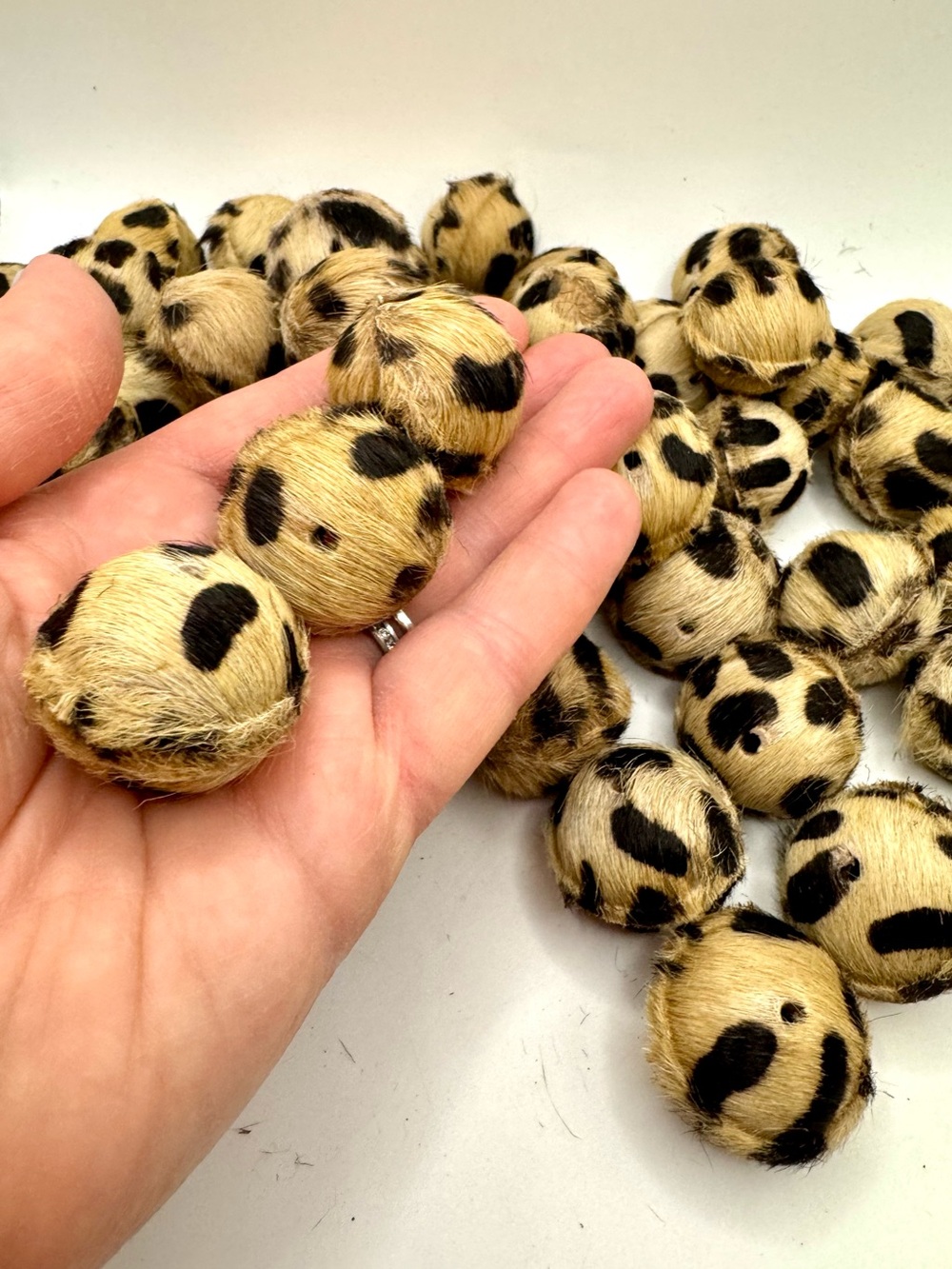 52 pc Cheetah Print Natural Horn Beads with unique fur texture covering